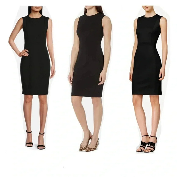 Calvin Klein Sleeveless Seam Front Scuba Crepe Crew Neck Sheath Dress Size 6 - Picture 1 of 8